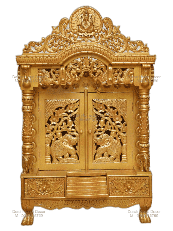 Small_6.1_transparent_edited Intricately carved teakwood pooja mandir with door panels and domed top, handcrafted export-quality Hindu temple for USA and UK.