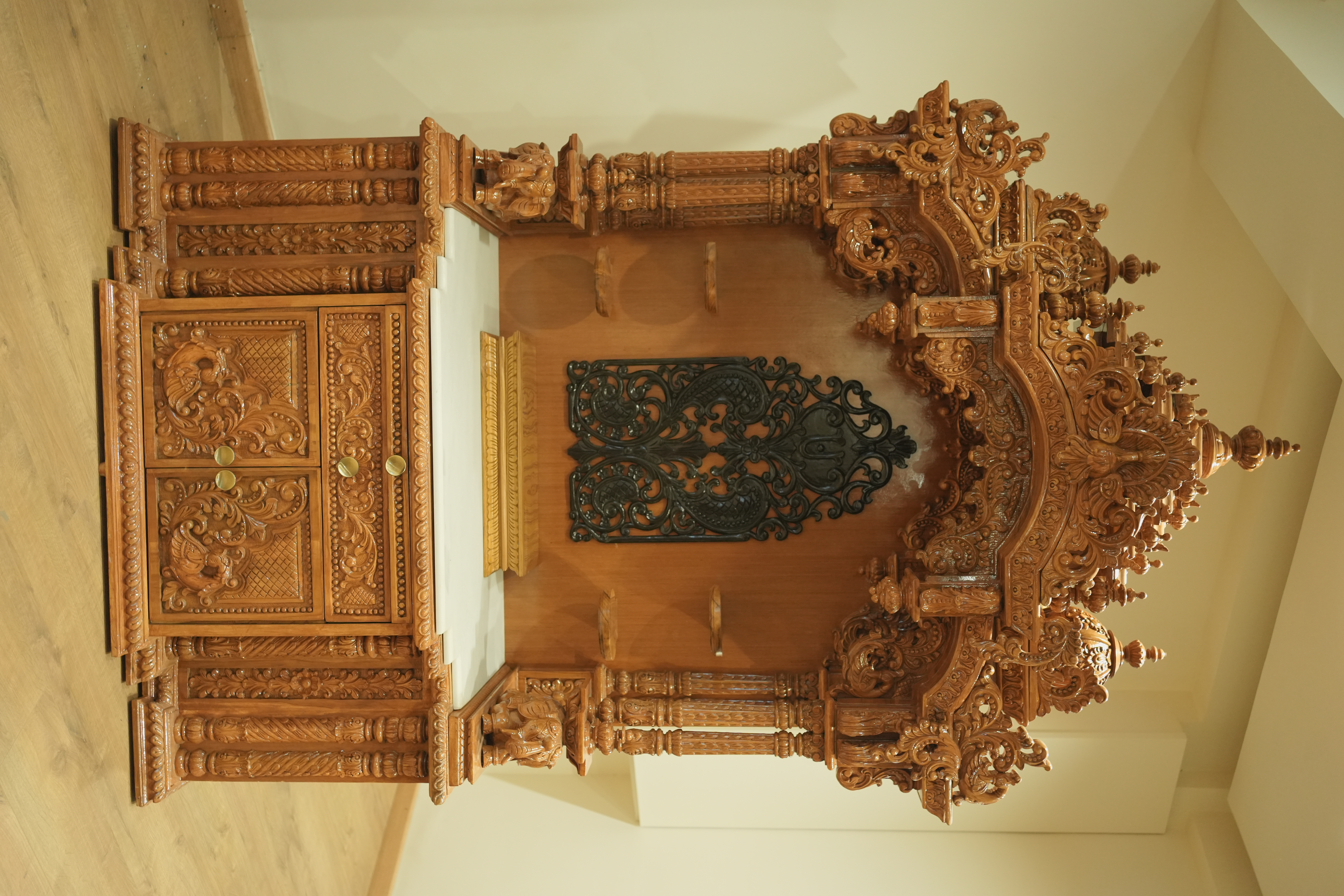 Mandir for home Traditional Indian pooja mandir made from solid wood, handcrafted spiritual home temple perfect for Hindu worship and export buyers seeking religious decor.