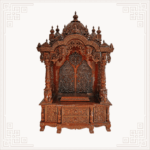 Handcrafted teakwood Indian pooja mandir with intricate carvings, premium export temple for USA and UK Hindu homes.
