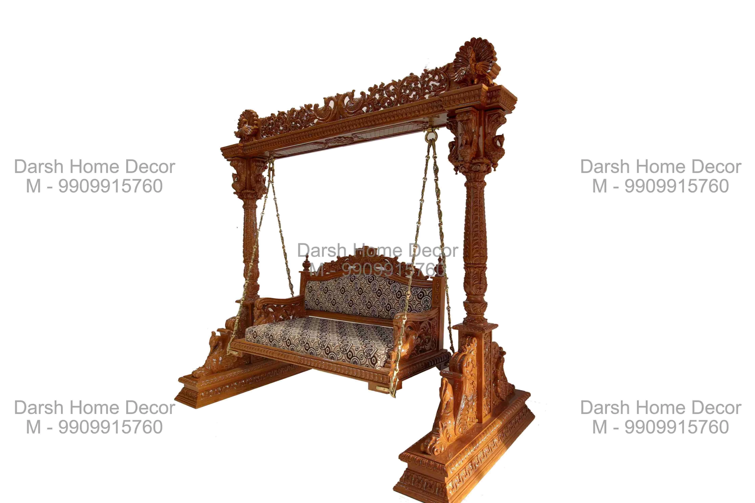 img_8813-img_8815_7_11zon-TP Traditional solid teakwood Indian jhoola swing with rich carvings and fabric seating, handmade export-quality swing for cultural home interiors and temples.