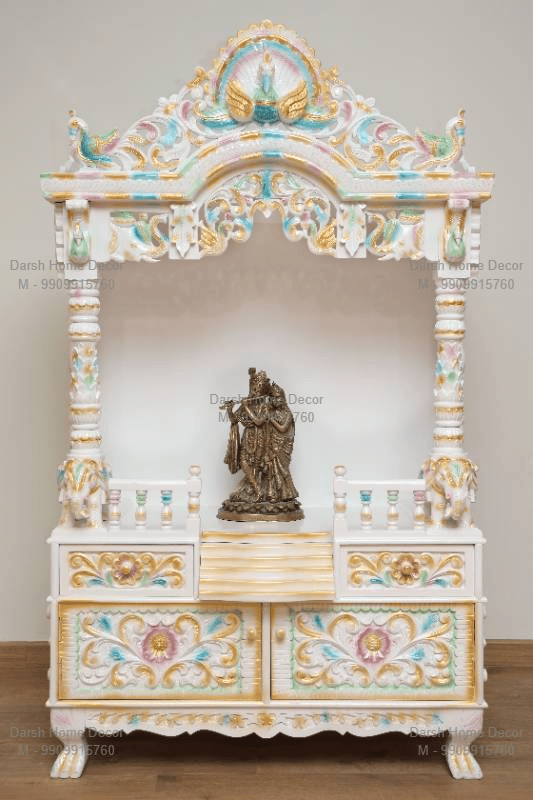 watermarked_4.1 Elegant ivory marble Indian mandir with pastel carvings and arched pillars, premium handcrafted export temple for USA and UK families