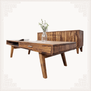 Contemporary teakwood writing desk with minimalist design and storage drawer, handcrafted export-quality home office furniture for USA and UK.