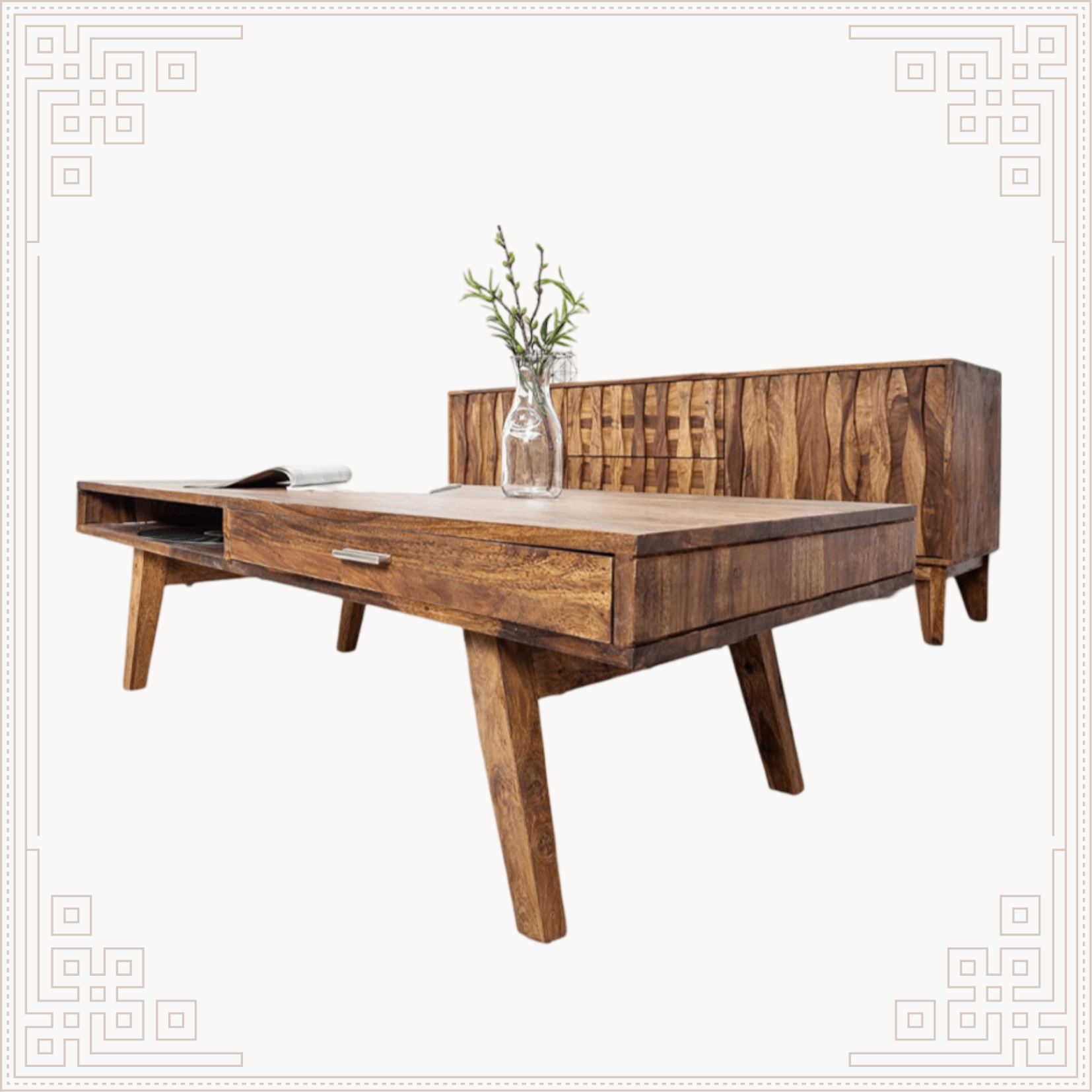 Contemporary teakwood writing desk with minimalist design and storage drawer, handcrafted export-quality home office furniture for USA and UK.
