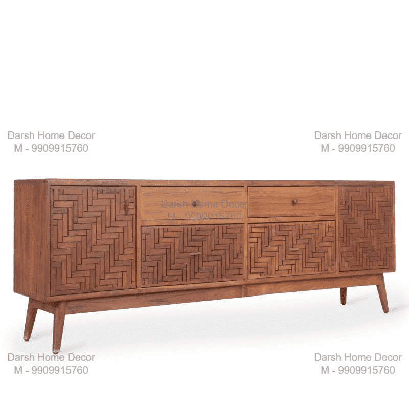 watermarked_PD-GHT Wide handcrafted teakwood sideboard with woven door panel design, premium export-quality storage furniture for USA and UK homes.