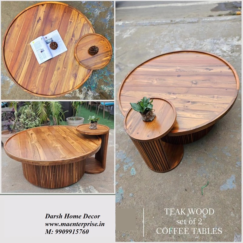 An elegant Indian wooden center table crafted from premium-quality solid wood. This functional centerpiece for a living room features traditional Indian design elements and a rich finish, perfect for adding timeless charm to any home interior.